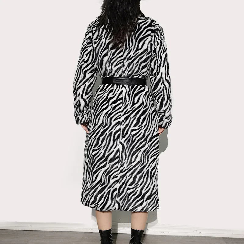 Cortavientos de longitud media para mujer de estilo coreano, prendas de vestir con estampado de cebra Animal, abrigo largo suelto ajustado con cinturón