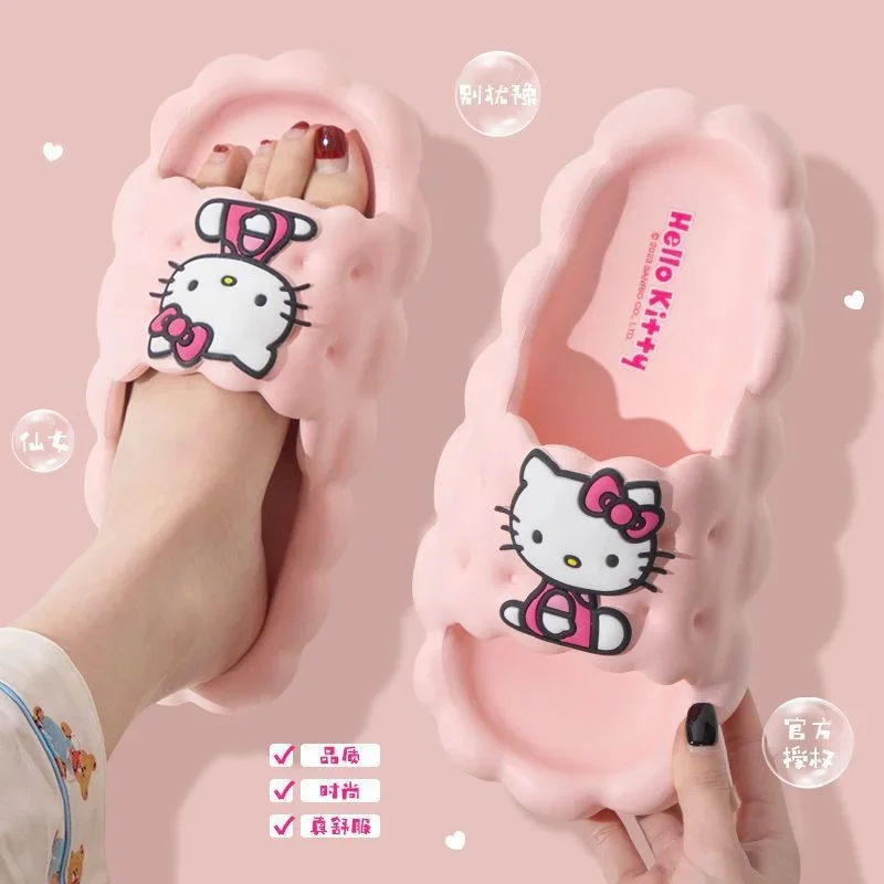 New Sanrio Kuromi Summer Slippers Kawaii Hello Kitty Anime Outdoor Bathroom Beach Anti Slip Sandals Girl Birthday Gift