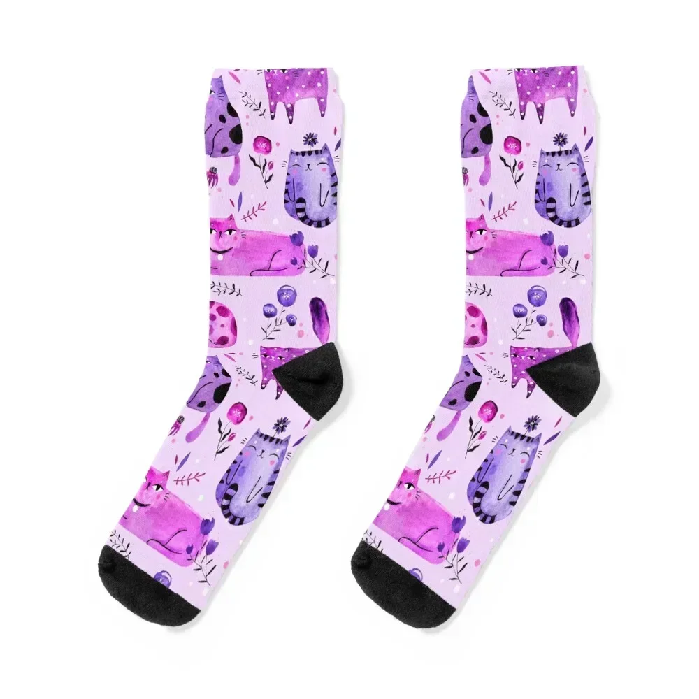 

Purple cats on purple background Socks custom heated christmas gift Man Socks Women's