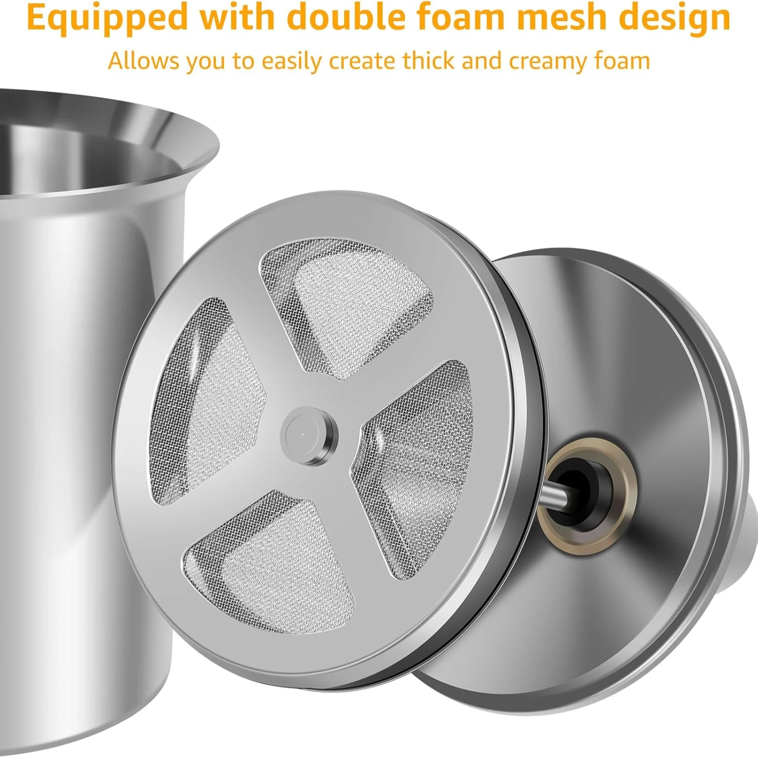

Manual Milk Frother 400ML 304 Stainless Milk Foamer with Handle Lid Double Mesh Cold Cappuccino Foamer Milk Creamer for Coffee