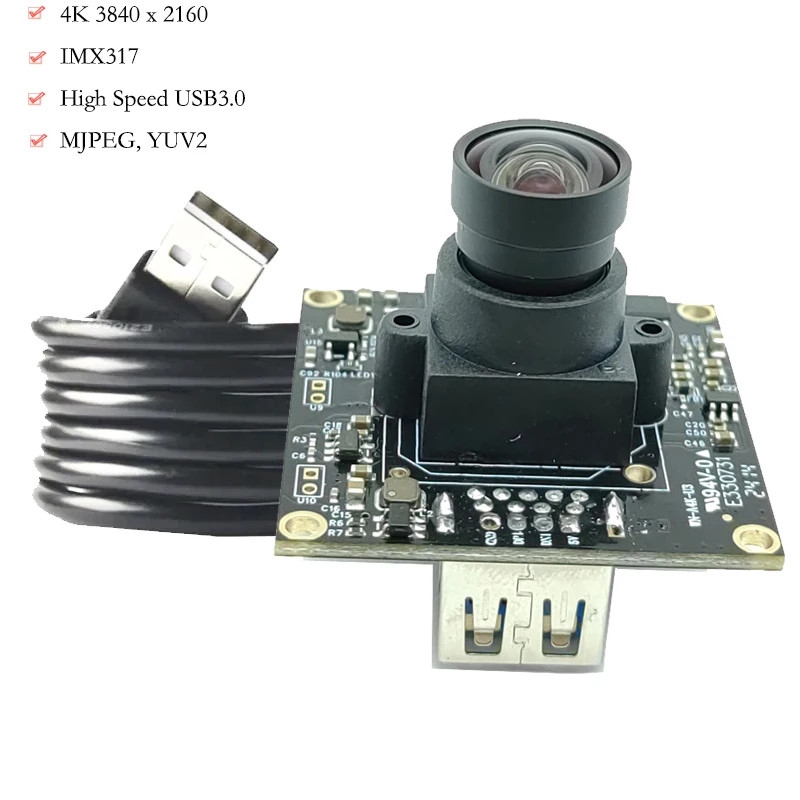 

3840x2160 4K 8MP Sony IMX317 USB3.0 Camera Module High Speed FF 95° 30FPS MJPEG, YUV2 for Intelligent Terminal Equipment