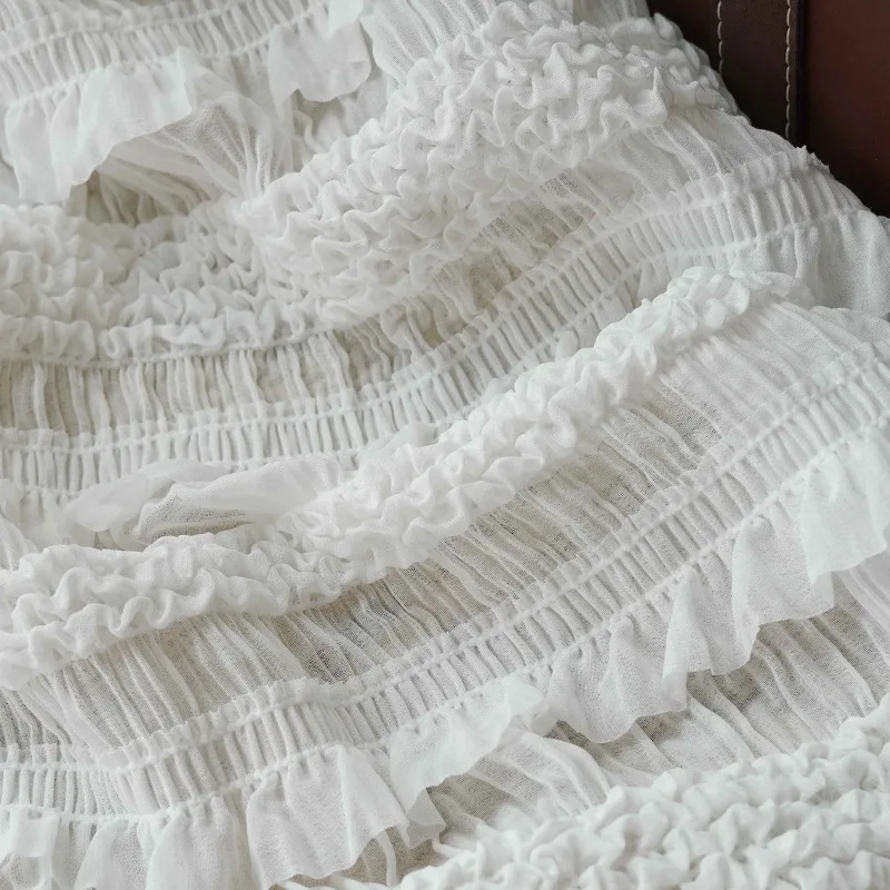 قماش شيفون جميل، قماش دانتيل مكشكش مرن بخطوط لامعة لفستان الزفاف، التنانير، البلوز، أزياء الرقص