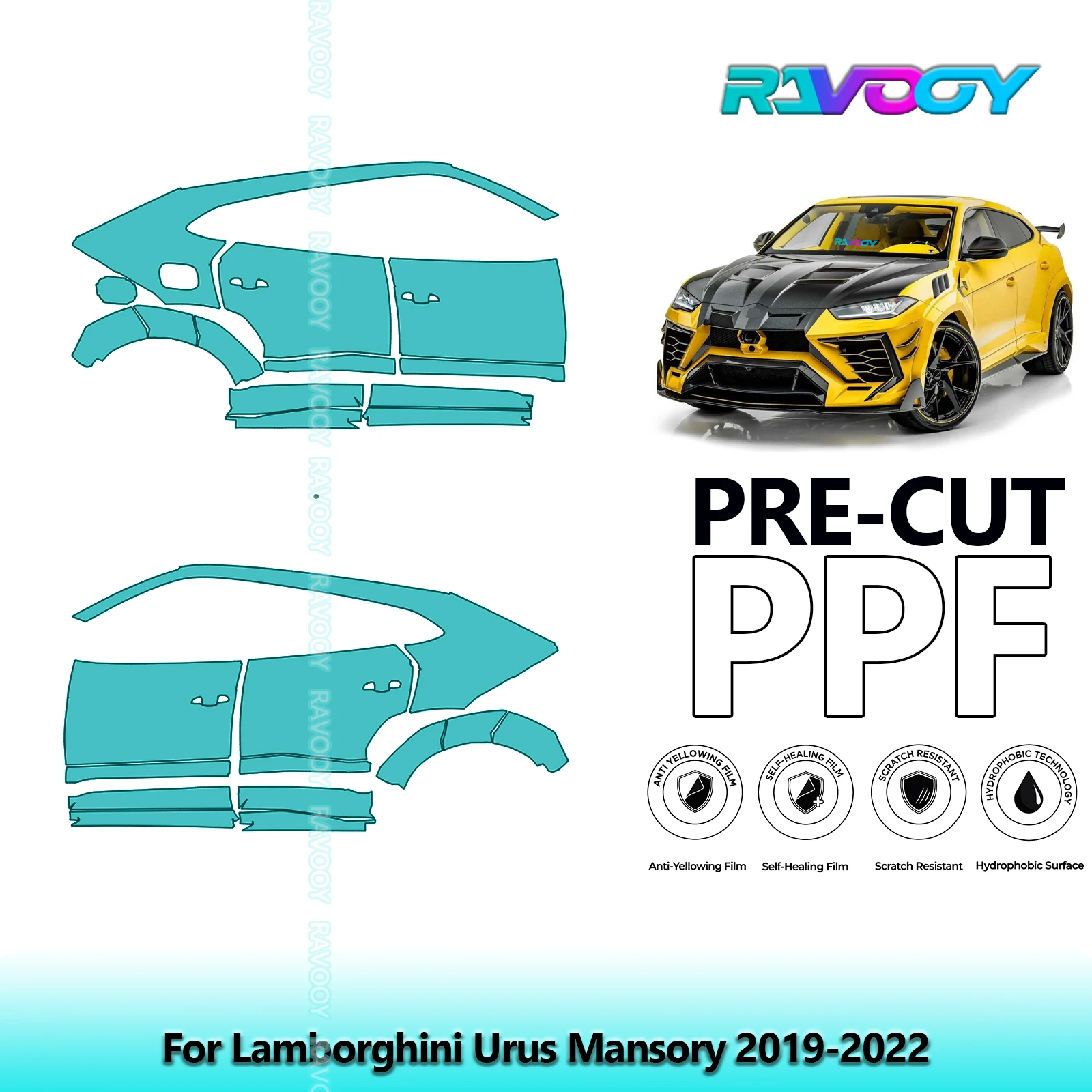 

For Lamborghini Urus Mansory 2019-2022 8.5mil Clear Matte Pre-Cut PPF Door & A/B Pillar Kit TPU Paint Protection Film Set