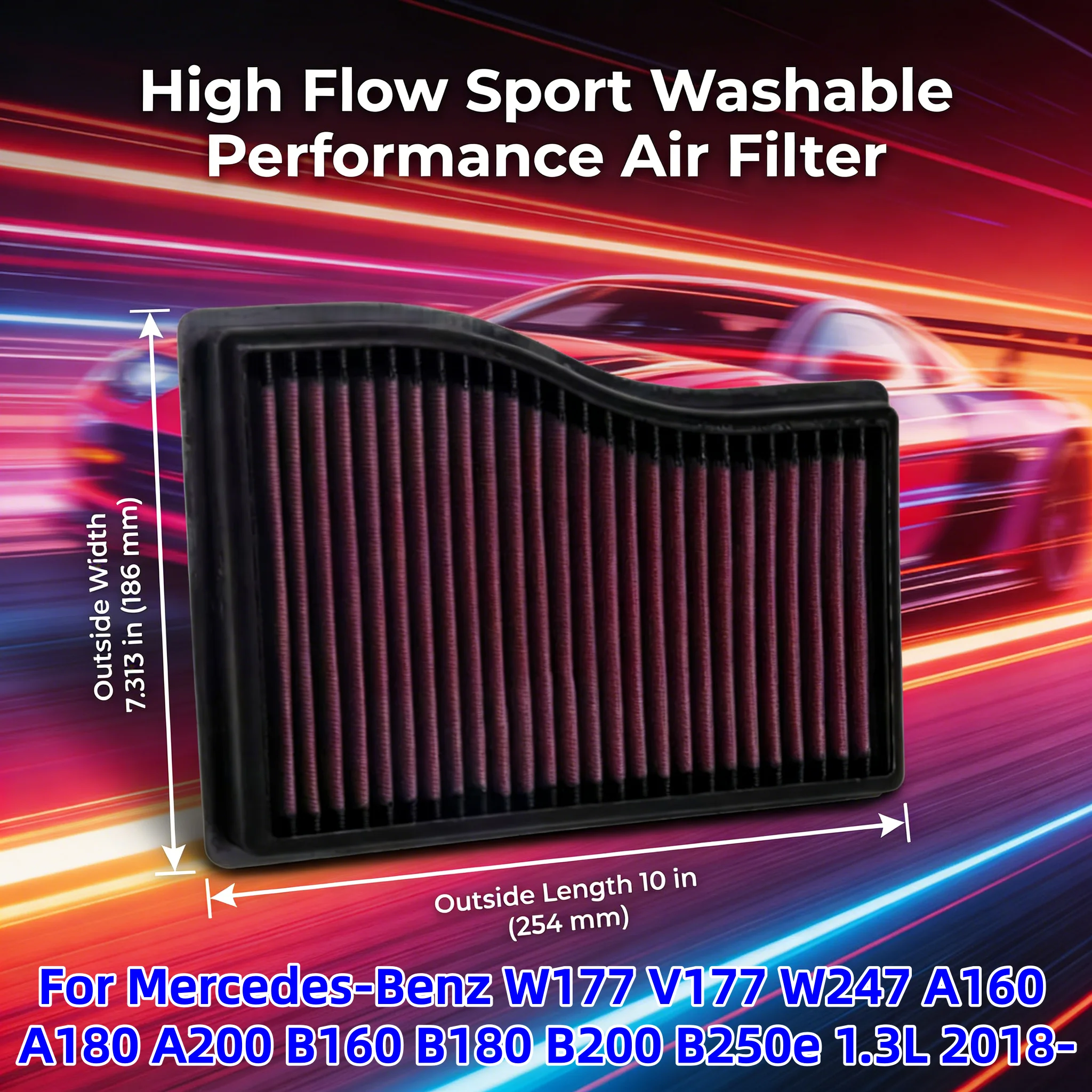 For Mercedes-Benz W177 V177 W247 A160 A180 A200 B160 B180 B200 B250e 1.3L M282 Engine 2018- High Flow Sport Washable Air Filter