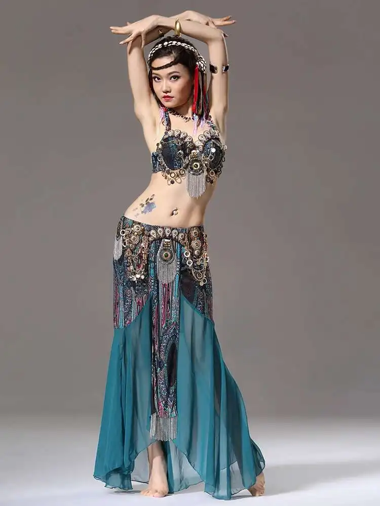 Vestido de actuación de danza del vientre de gama alta, estilo Tribal, conjunto de escenario de estilo exótico ATS, traje de danza india, traje del vientre de alta costura