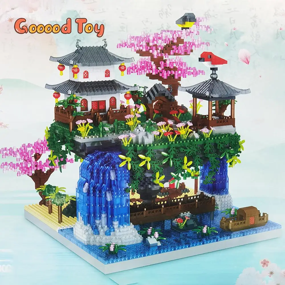 

3320Pcs Building Block Set Chinese Architecture Model with Led Ancient Style Waterfall Construction Bricks Diy Toy Romantic Gift