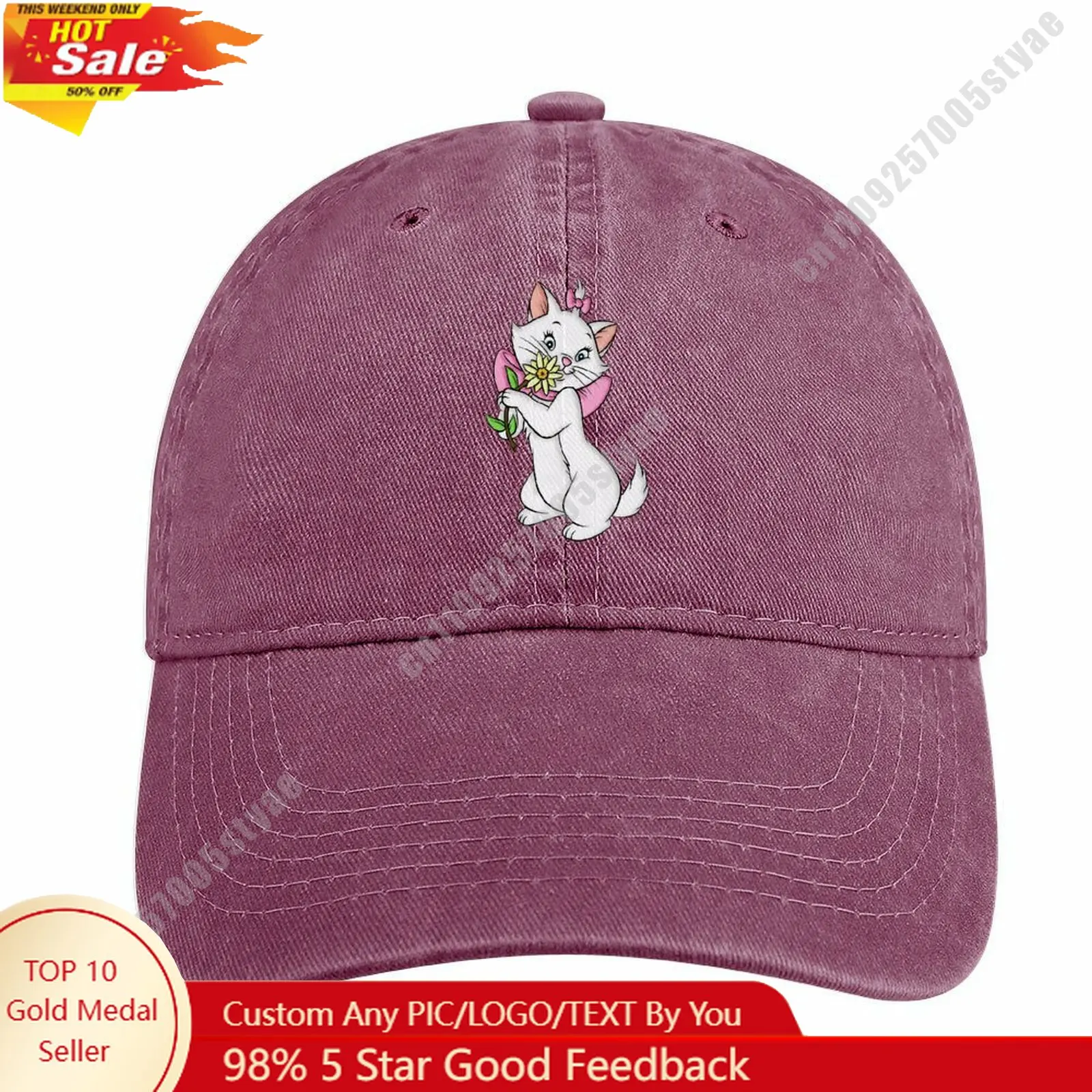 

Marie Denim Hat Disney Cartoon Custom Design Adjustable Adult Curved Brim Baseball Cap Cool Stylish Fashion Item