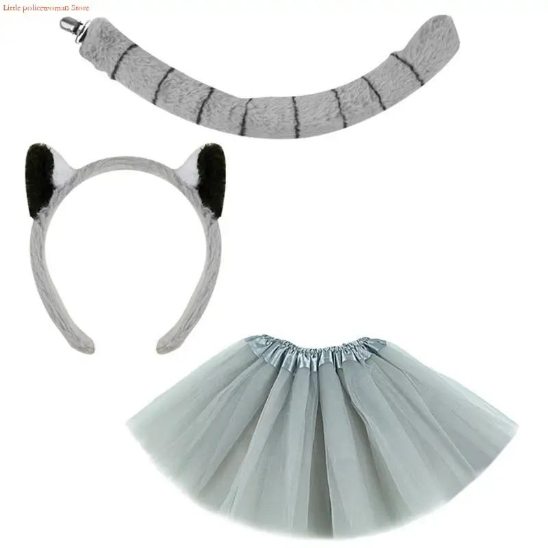 F92D Conjunto disfraz mono Halloween que incluye diadema con orejas mono, pajarita cola mono, guante y falda y