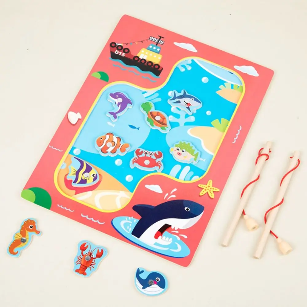 Marine Organism Wooden Magnetic Fishing Game Ocean Kids Montessori Toys Cognition Fish Game Parent-child Toys