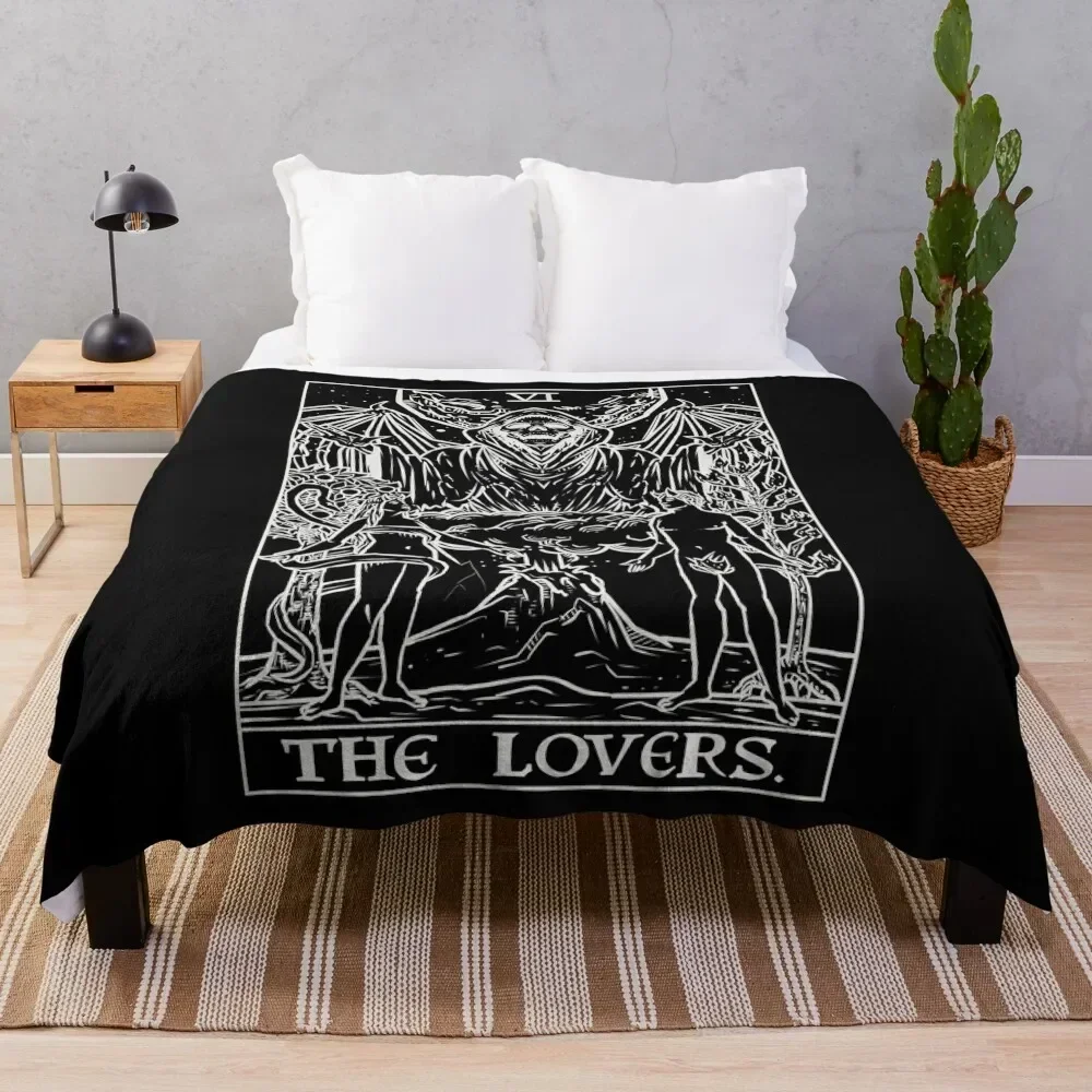 

The Lovers Tarot Card (Monochrome) Throw Blanket