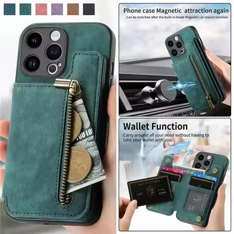 Leather Zipper Wallet Card Phone Case For XiaoMi 15 14 14T Pro 13 13T 12 12T 11 11T 10T POCO F6 F5 X6 X5 X3 Flip Stand Cover Bag