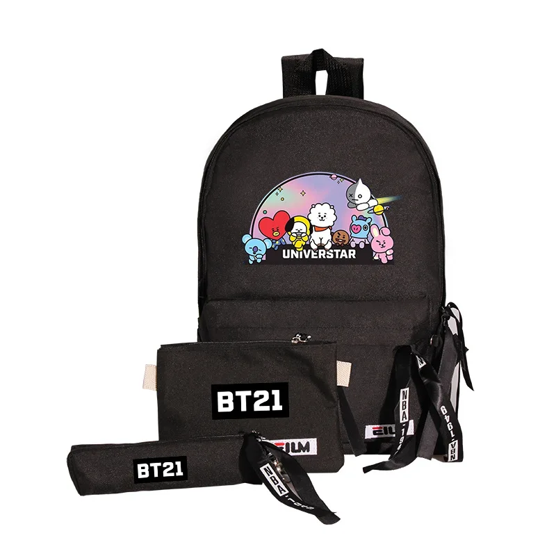 BT21 Plecak peryferyjny Plecak Koreańska torba płócienna z kreskówek Crossbody Bun Torba dla matki 3-częściowy zestaw Wycieczka Prezent