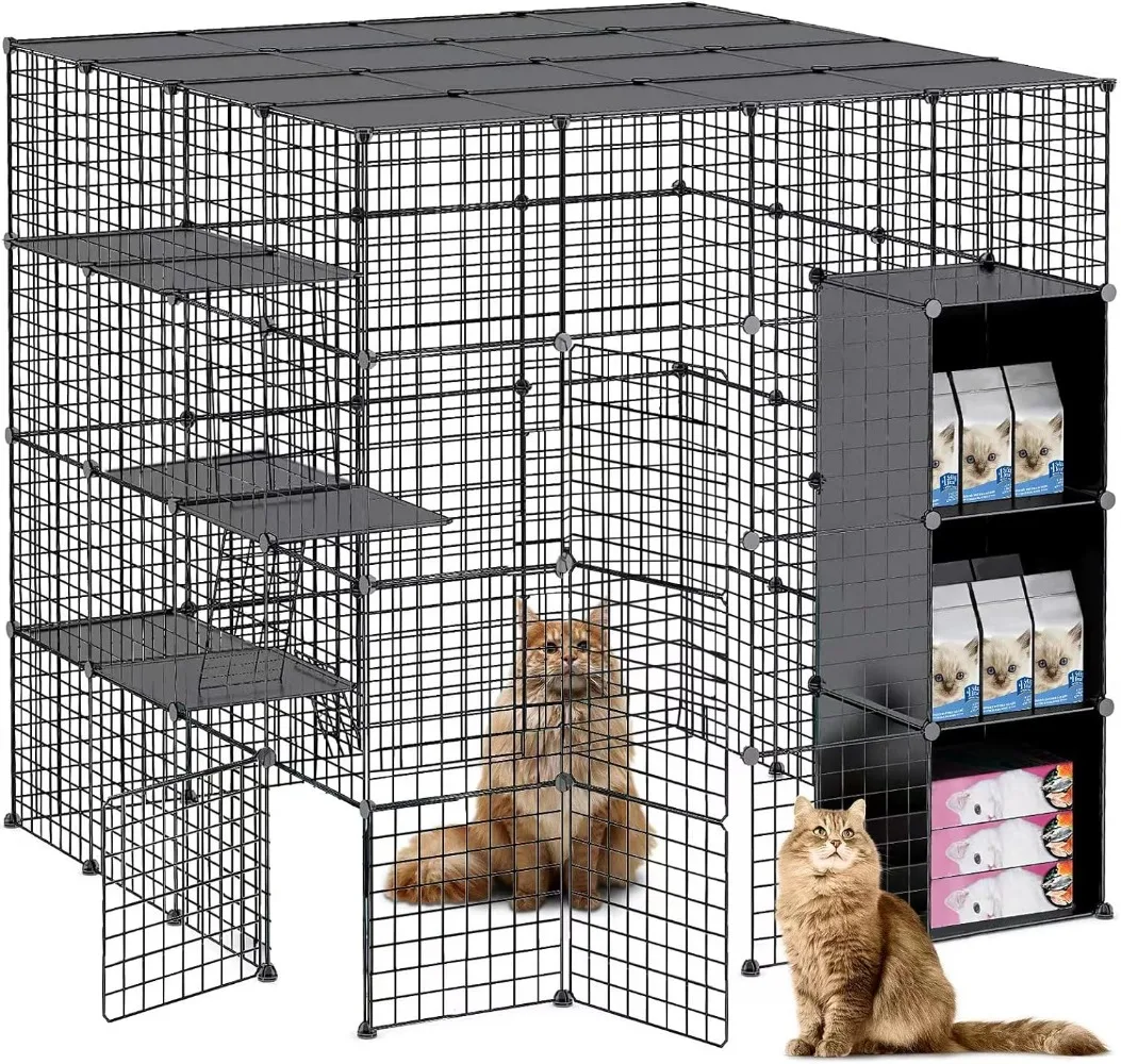 

Large Cat Cage 55X55X55 Inch with Storage Cube DIY Indoor Catio Cat Enclosures Cat Playpen Detachable Metal Wire Indoor DIY Kenn