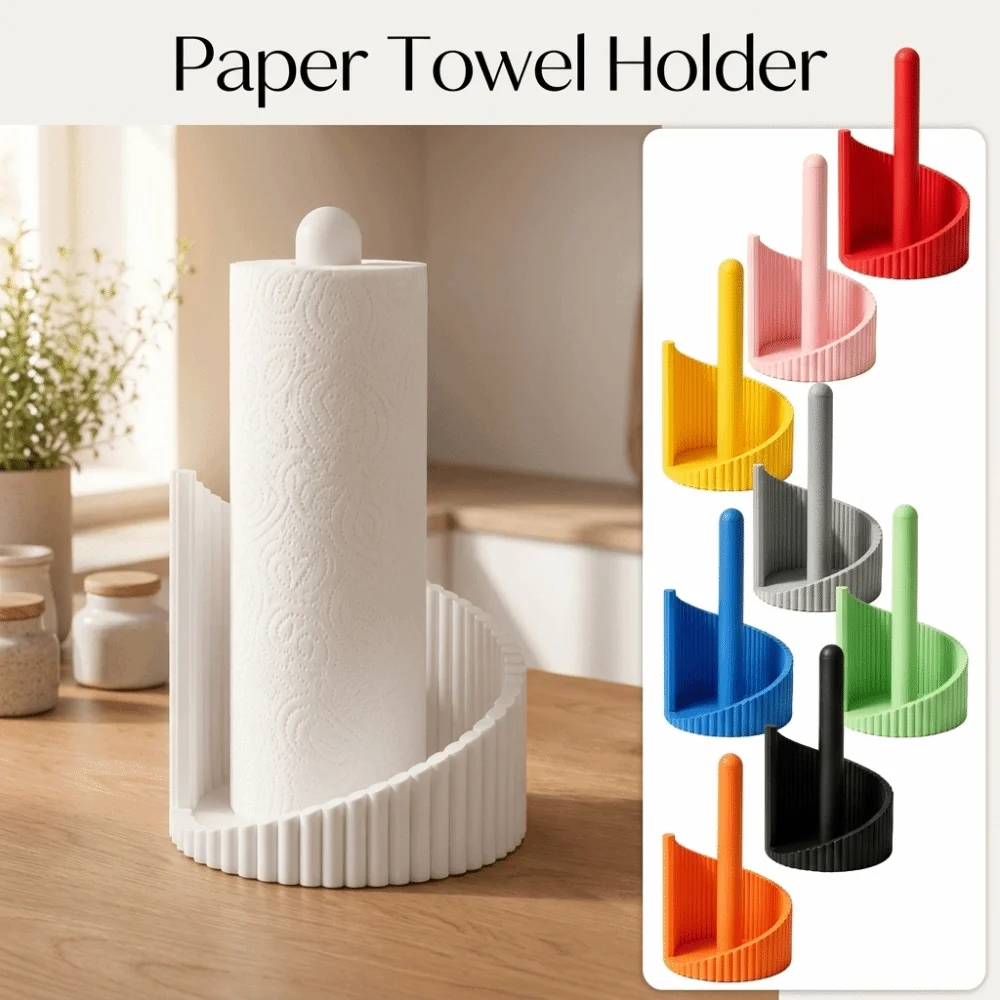3D Printing Paper Towel Holder Spiral Wave Freestanding Roll Paper Storage Rack Stable Modern Desktop Paper Organizer