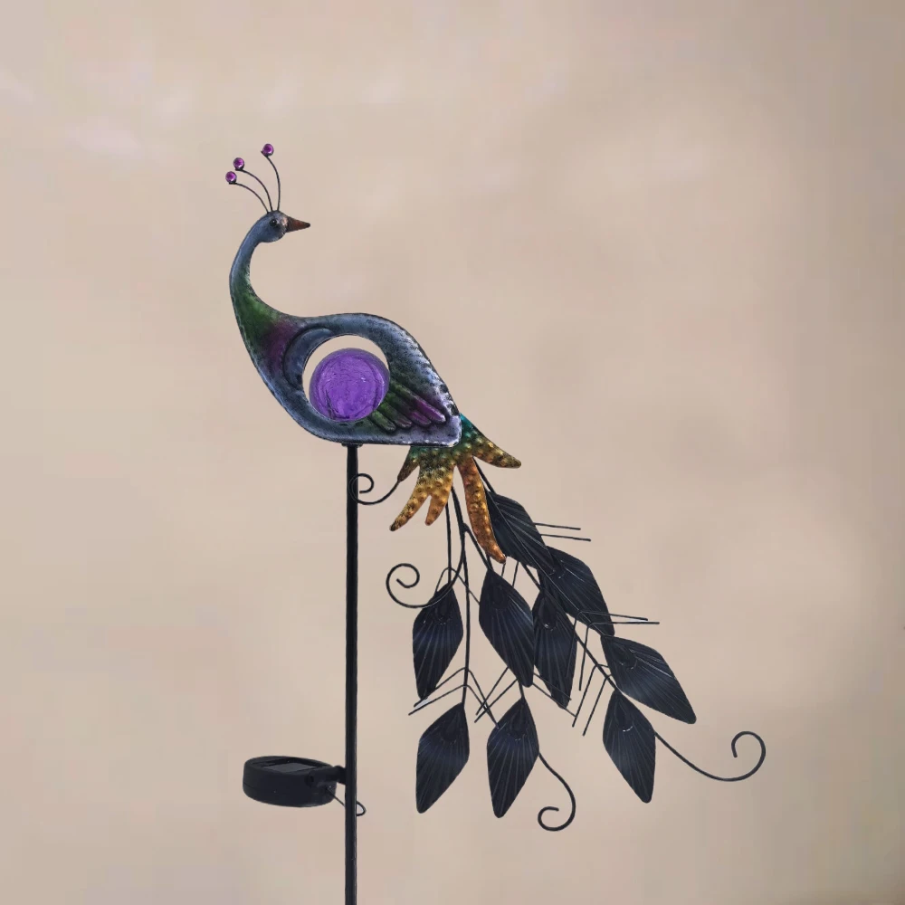 

1pc Solar Peacock Light, Landscape Lights, Metal Peacock Lights, Garden Decorative Peacock, with Crackle Glass Ball