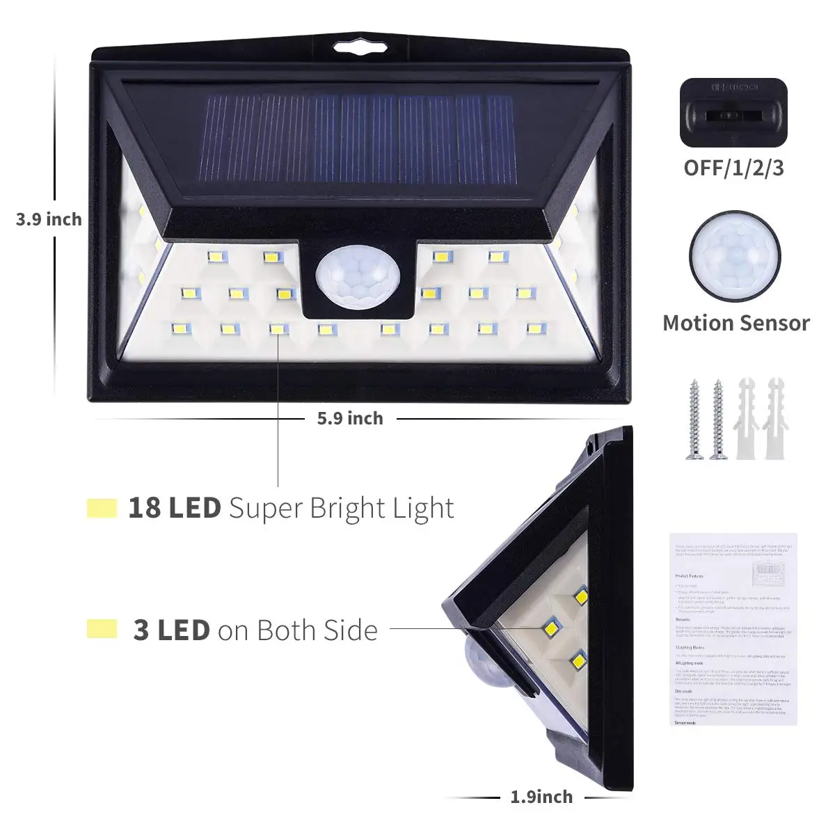 New year 3 Modes 24 LED Solar Motion Sensor Light Outdoor Garden Lights for Yard Deck Garden Stair