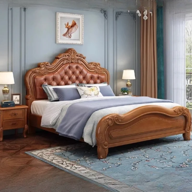 

Unique Rubber Wood Double Bed Frame Simple Wooden Queen Living Room Double Bed Luxury Modern Cama Matrimonial Bedroom Furniture