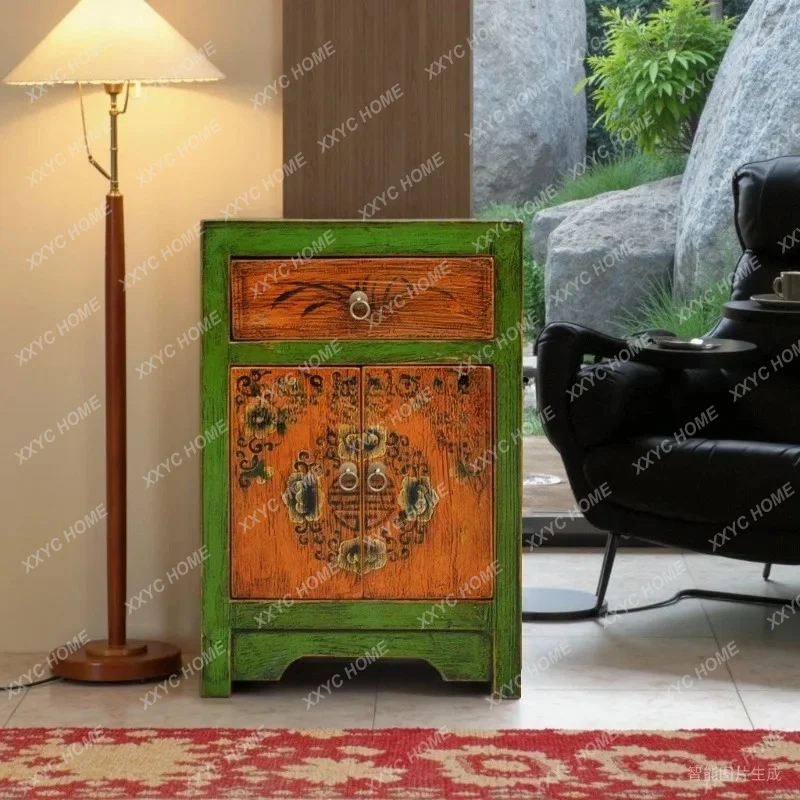 L Painted Small Bedside Antique Complete Bedroom Storage Cabinet Simple Chinese Style Side Cabinet Solid Wood Furniture