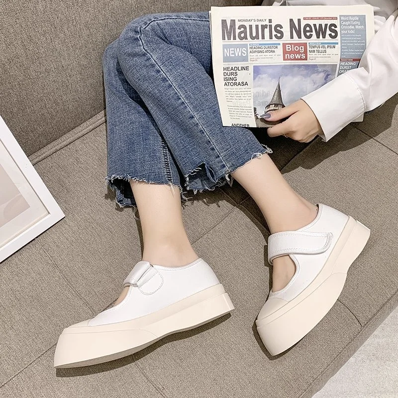 Flat Shoes Thick Bottom Round Toe Shoes Spring Shallow Mouth Women Shoes Thick Bottom Medium Heel Single Shoes Women