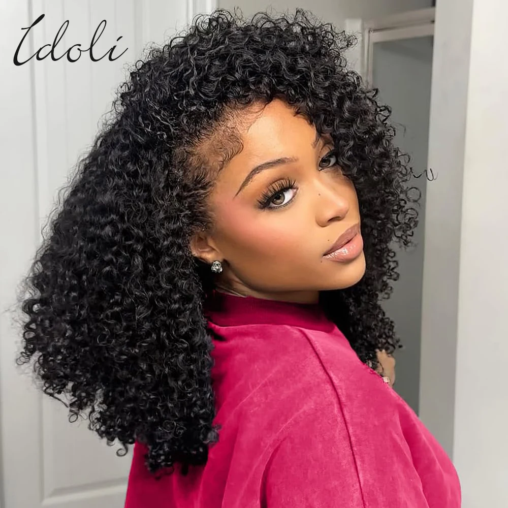 

Kinky Curly Half Wig Human Hair 200% Density Wear Go Glueless Wigs 3 In 1 Half Wigs for Women Drawstring Seamless Flip Headband