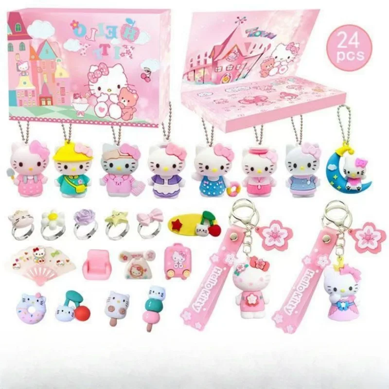 Calendario de Navidad de Hello Kitty Kuromi, caja ciega, figuras de Adviento, juguetes de cuenta atrás para Halloween, regalo coleccionable para niños