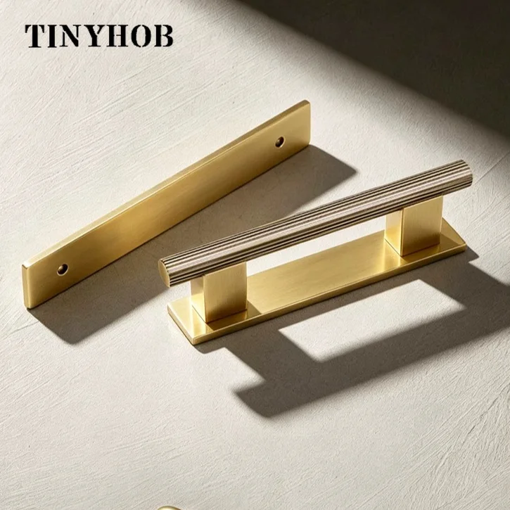 Solid Brass Fluted Cabinet Handles Knobs Brushed Gold Vertical Striped Drawer Pulls Kitchen Wardrobe Modern Furniture Hardware