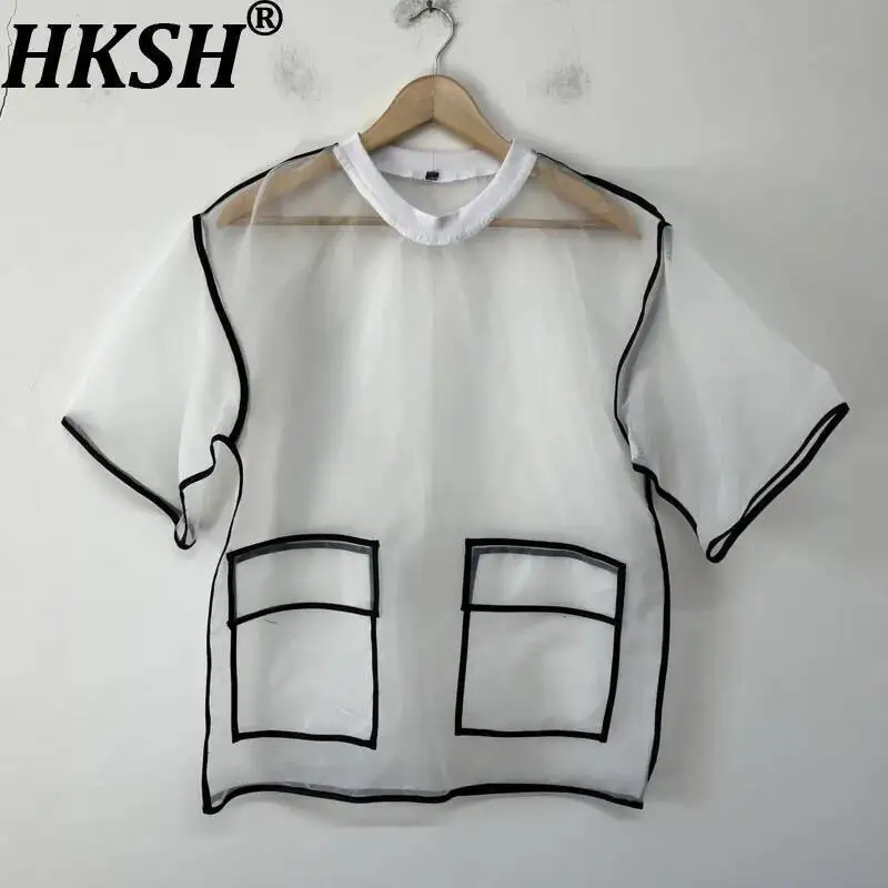 HKSH Spring Summer New Men Tide Two-Dimensional Tees Trend Design Loose Short-Sleeve T-shirt Chic Ins Y2K Patchwork Vibe HK24229