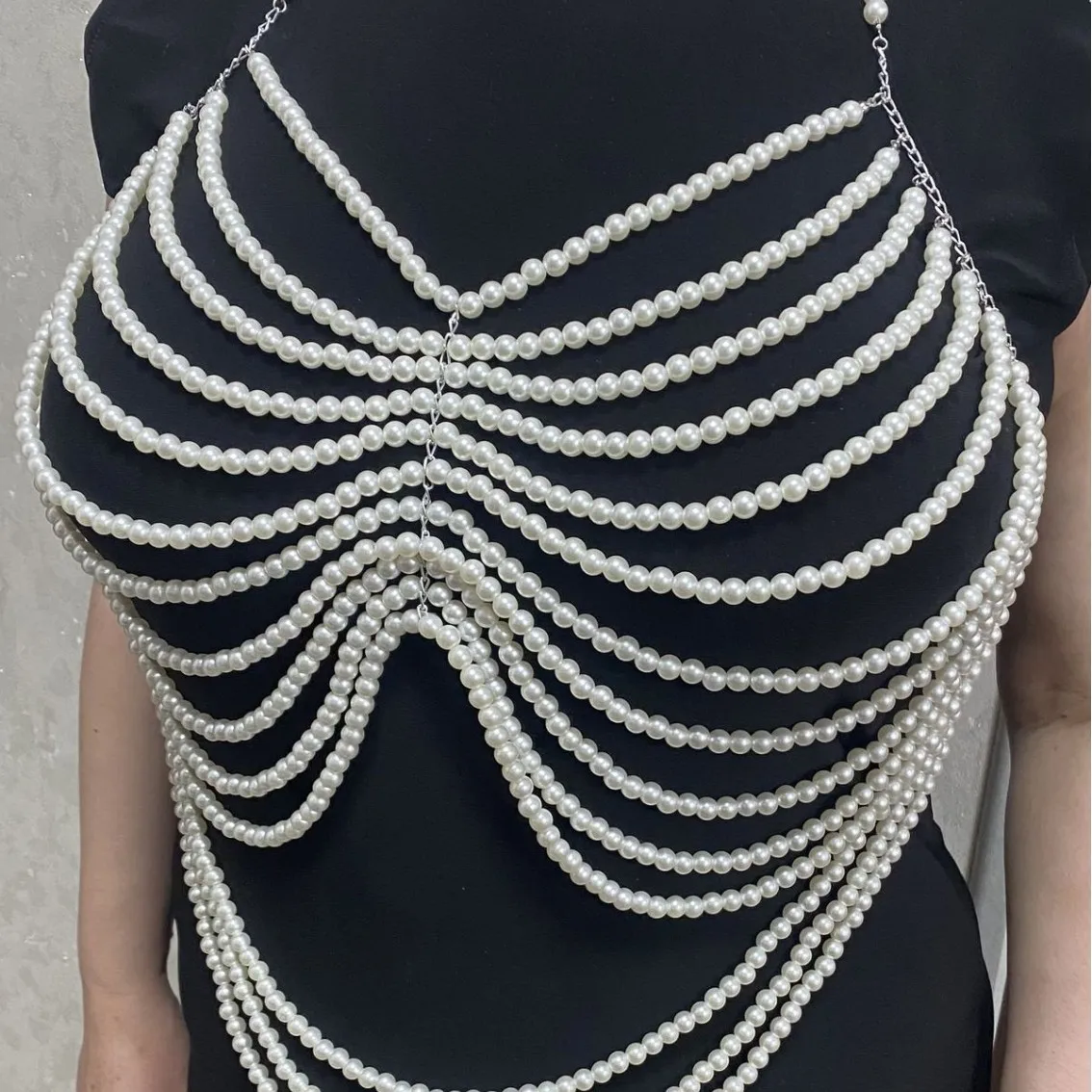 European And American Style Exterior Sexy Chest Chain Plus Size Bead Body Chain Multi-Layer Vest Bead Top Chest Decoration