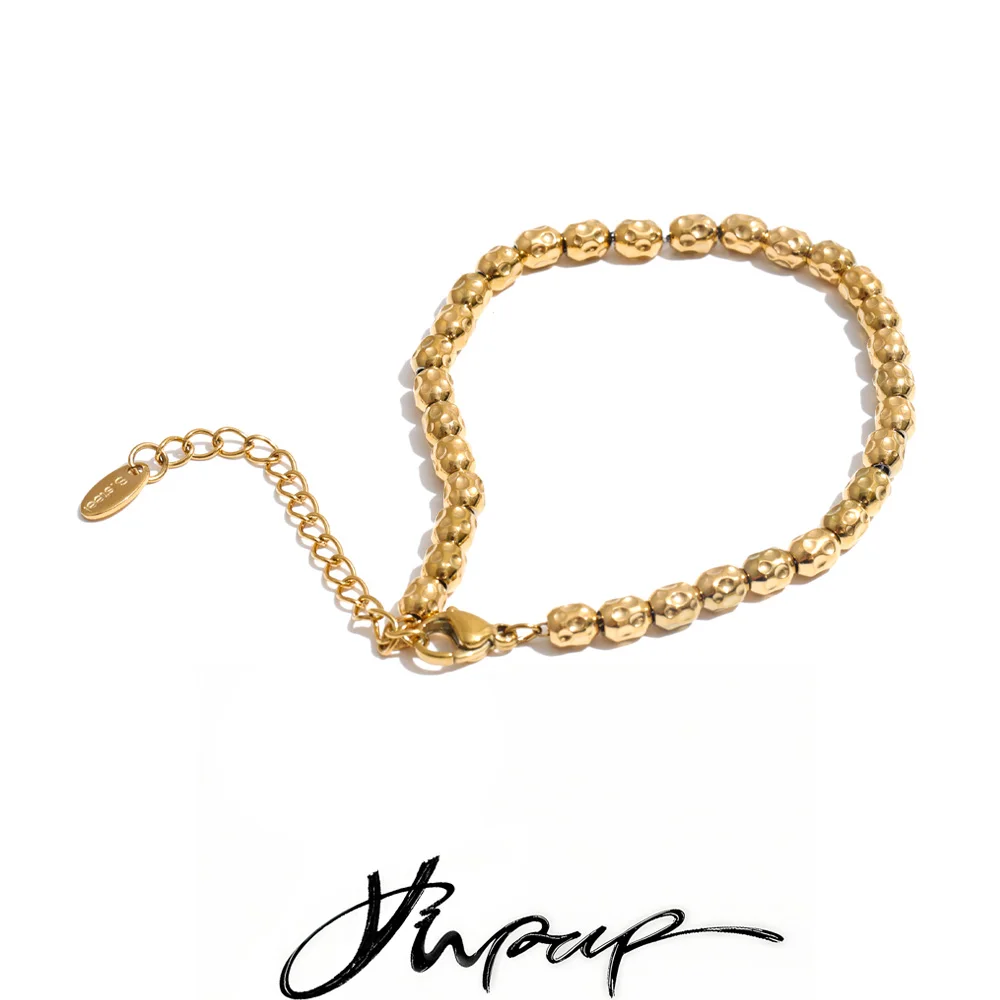 Yhpup Edelstahl-Armband mit Strukturierter Metallperlenkette, Minimalistischer Old-Money-Stil, Wasserdichter Handgefertigter Schmuck