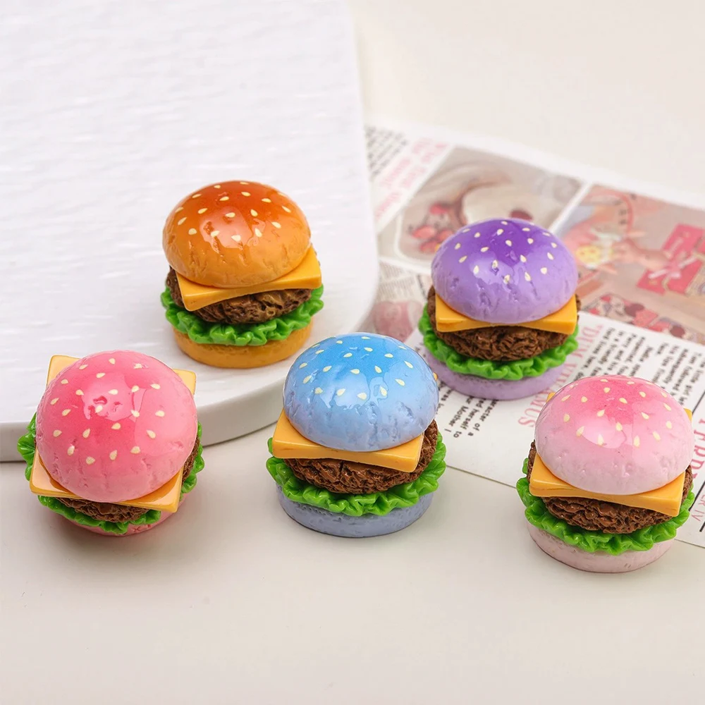 Cabujones de resina con parte posterior plana en miniatura, serie Burger brillante, para horquilla, álbum de recortes, accesorios artesanales para decoración del hogar, 2 uds.
