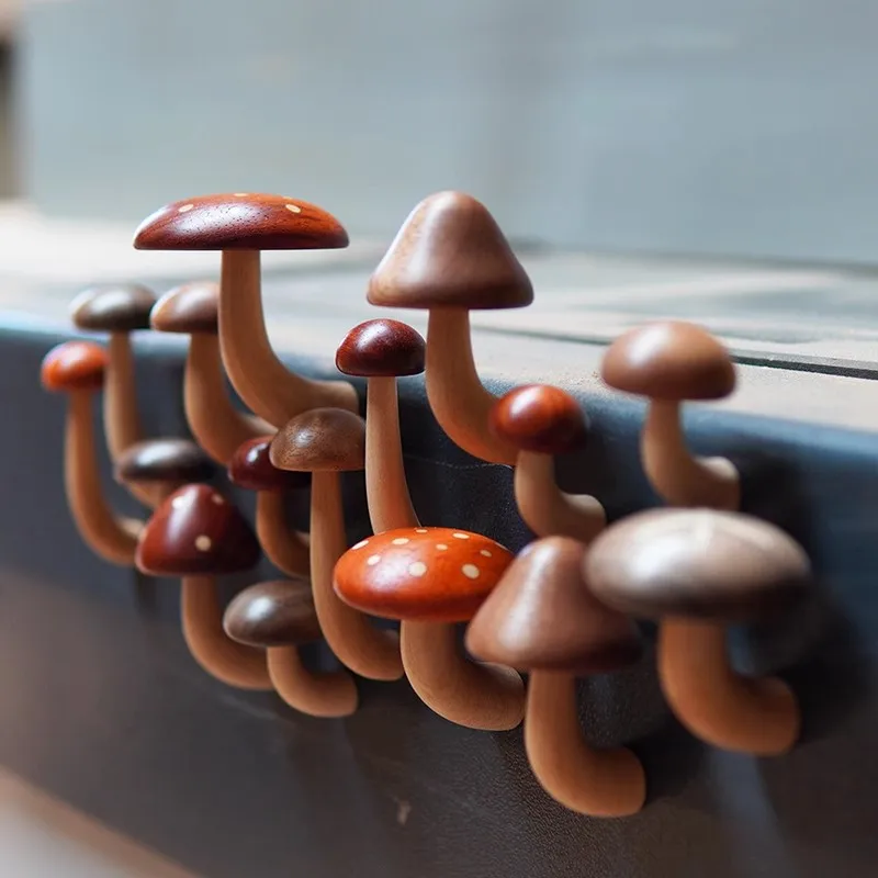 Luxurious Wooden Mushroom Magnetic Sticker Self Adhesive Decorations for Kitchen Fridge Refrigerator Bath Walls Tiles Adornment