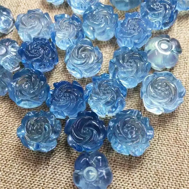 

Natural Aquamarine Rose Flower DIY for Pendant Quartz Crystal Healing Stone Gemstone Carvings Reiki Jewelry 1pcs 11mm