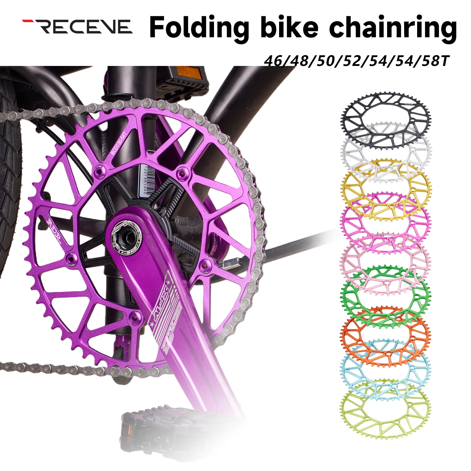 RECEVE 130 Bcd Crown Chainring 46-58T Aluminum Alloy Bicycle Chainwheel Sprocket Rotor Crankset Cycling