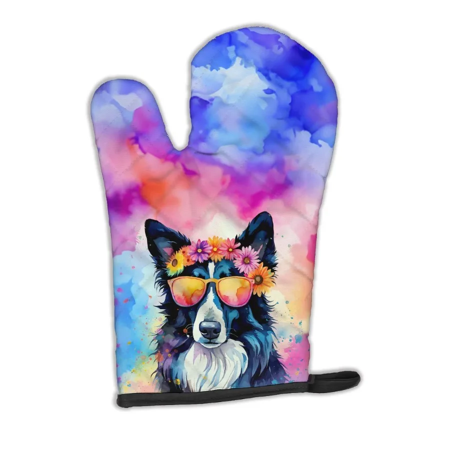 

Border Collie Hippie Dawg Oven Mitt Heat Resistant Thick Oven Mitt for Hot Pans and Oven Kitchen Mitt Protect Hands Cooking Bak