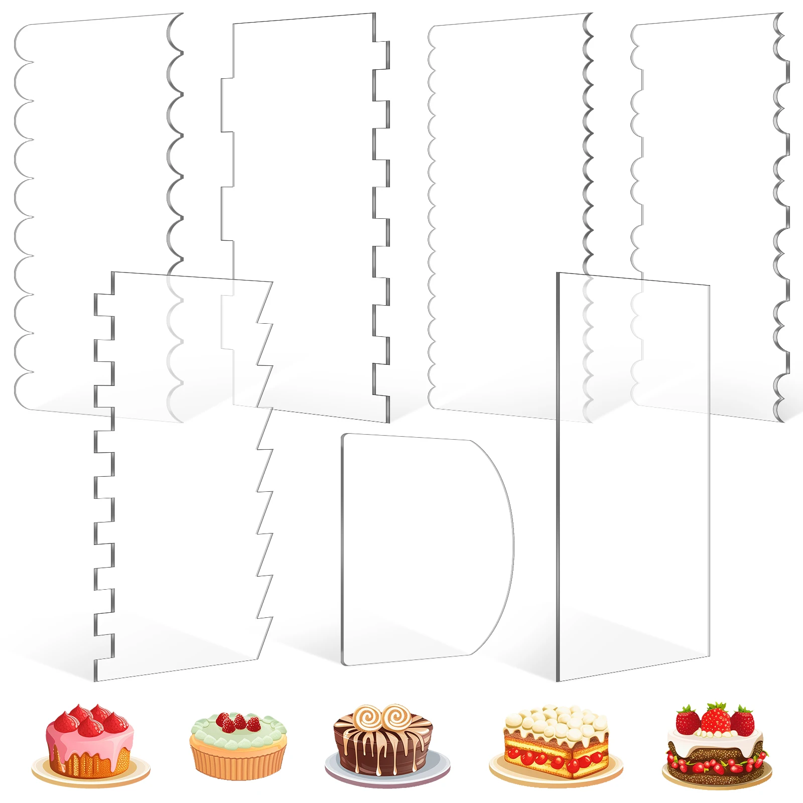 7 Pieces Clear Acrylic Cake Scraper Smoother Icing Scraper Cake Icing Comb Stripe Contour Comb Cake Cutter For Decorating