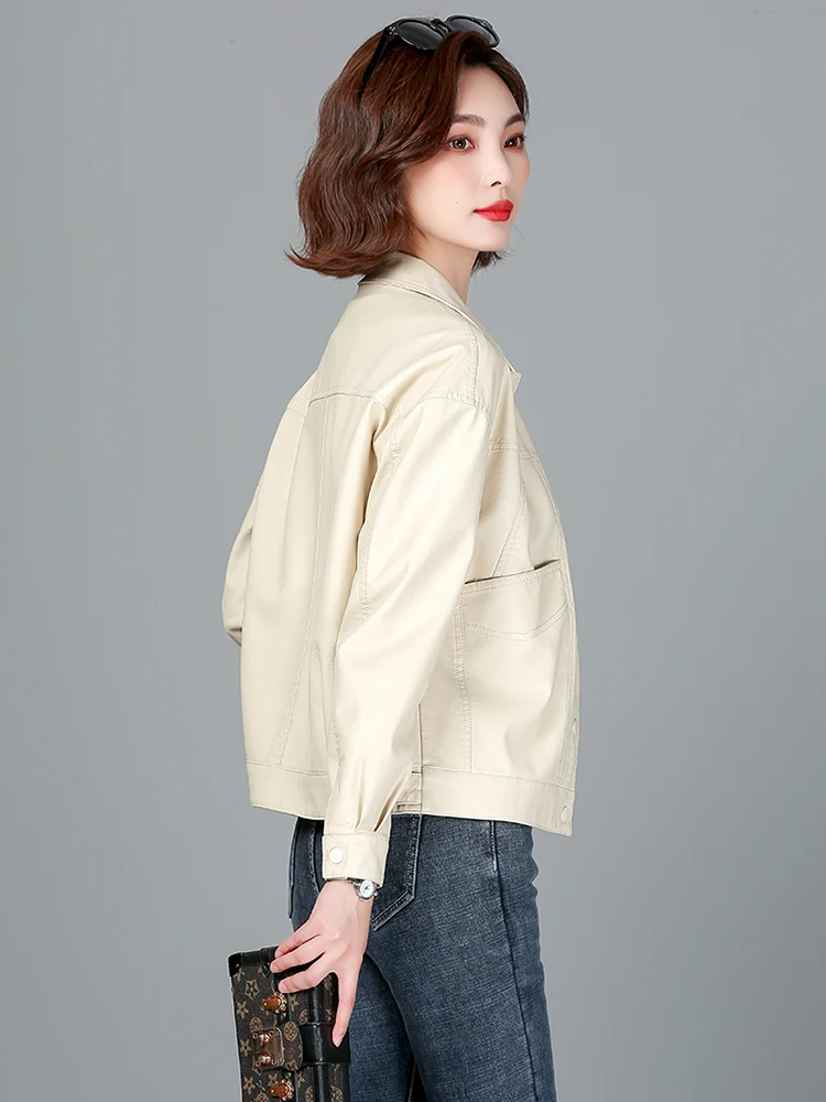   Giacca in Vera Pelle Ning per Donna, Nuova Collezione Primavera-Autunno 2025, Cappotto Casual in Pelle di Pecora, Abbigliamento Esterno Femminile