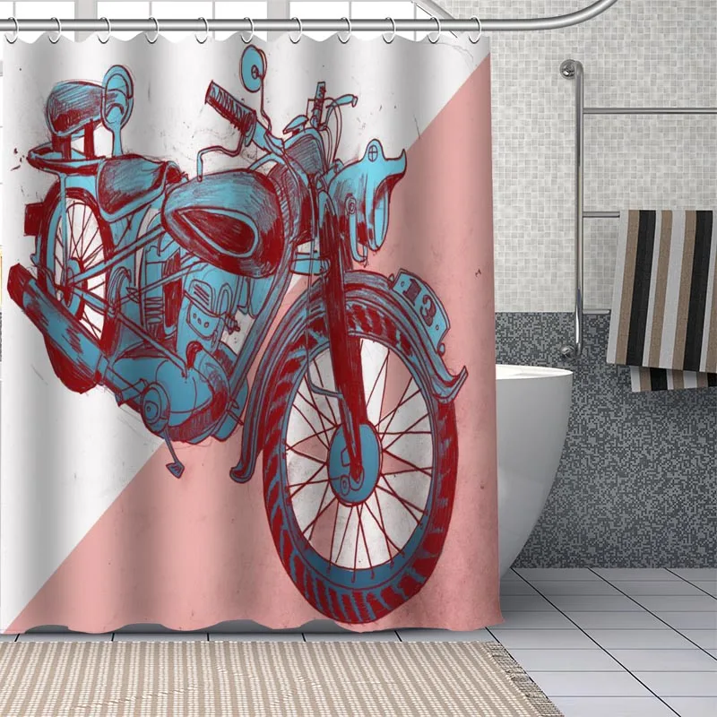 Motorcycle Custom Pattern Polyester Bath Curtain Waterproof Shower Curtains Geometric Bath Screen Printed Curtain For Bathroom