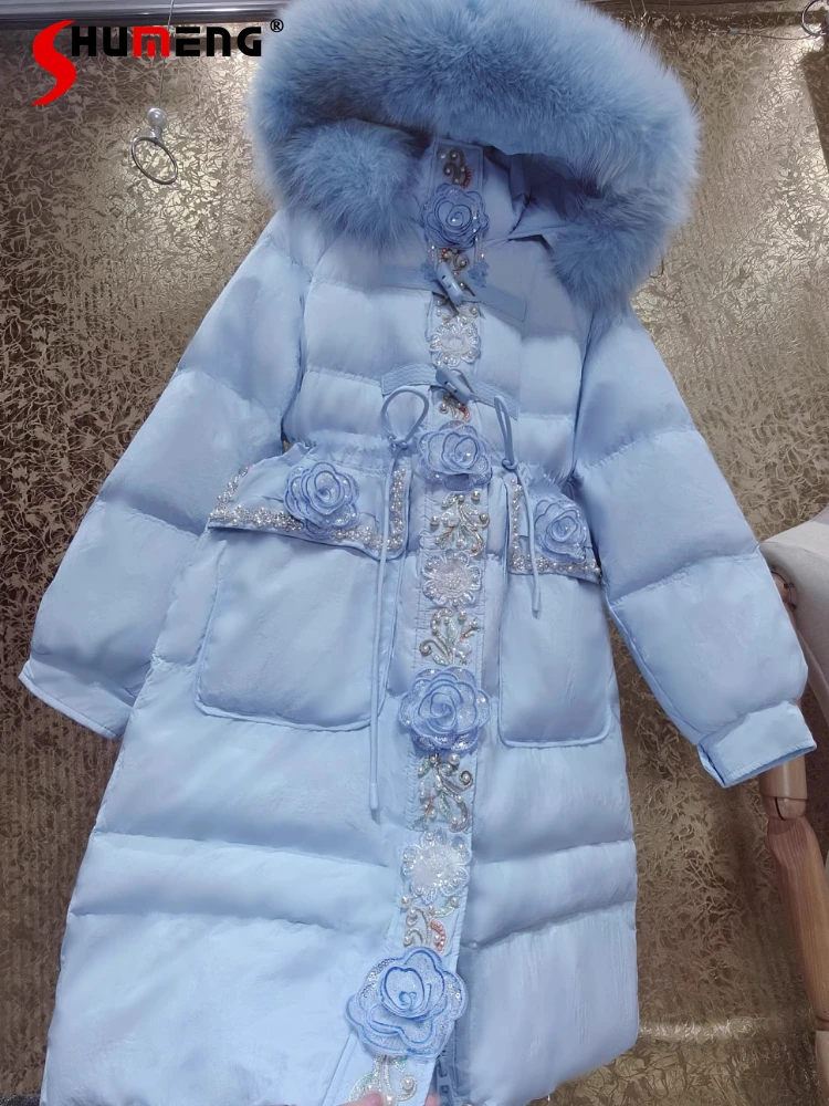 

Fairy 2025 Winter New Light Luxury High-End Down Coats Fashion Nice Down Coats Female Chic Beaded 3D Sequin Flower Down Jackets