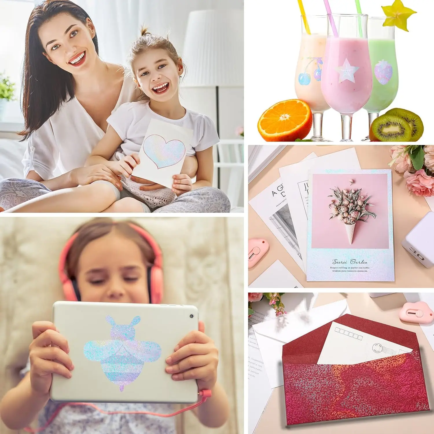 A4 50 hojas 8,3x11,7 en punto papel adhesivo holográfico brillo superposición transparente película laminada en frío hoja de vinilo autoadhesiva