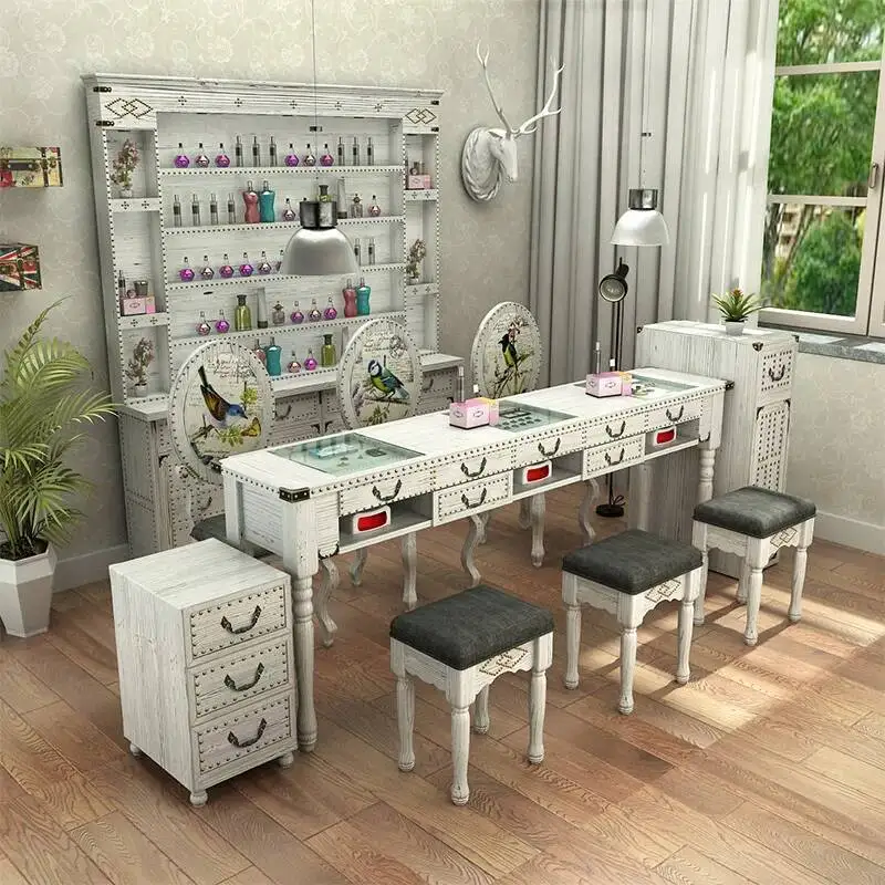 American Retro Manicure Table With Drawers Beauty Professional Elegant Nail Table Beauty Glam Mesa De Manicura Salon Furniture