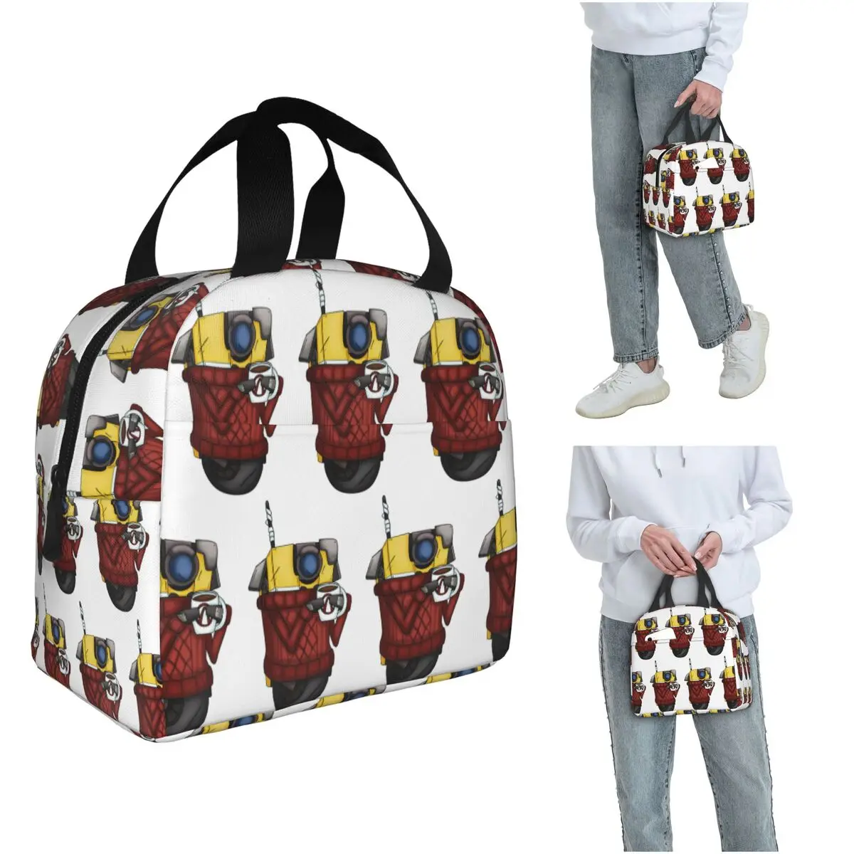 Borderlands Cozy Sweater Claptrap Bolsa térmica para almoço, para mulheres e crianças, caixas de comida portáteis, bolsa térmica para almoço