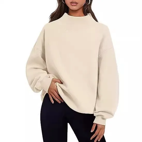 Women's Thick Oversized Half Turtleneck Sweatshirt Casual Solid Color Hip Length Cotton Ribbed Basic Winter Female Clothing