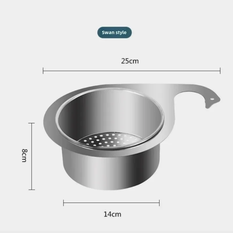 Kitchen Sink Dedicated Drain Basket 201 Stainless Steel Swan Hanging Drain Rack Dry Wet Separation Hook Garbage Filter Basket