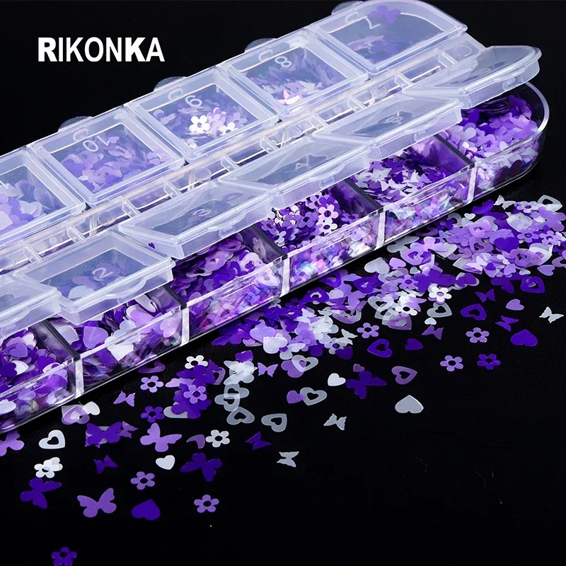 1Box Mixed Style Purple Collection Sequins Nail Art Supplies Decoration Summer DIY Manicure Designs Nail Accessories Parts Decor