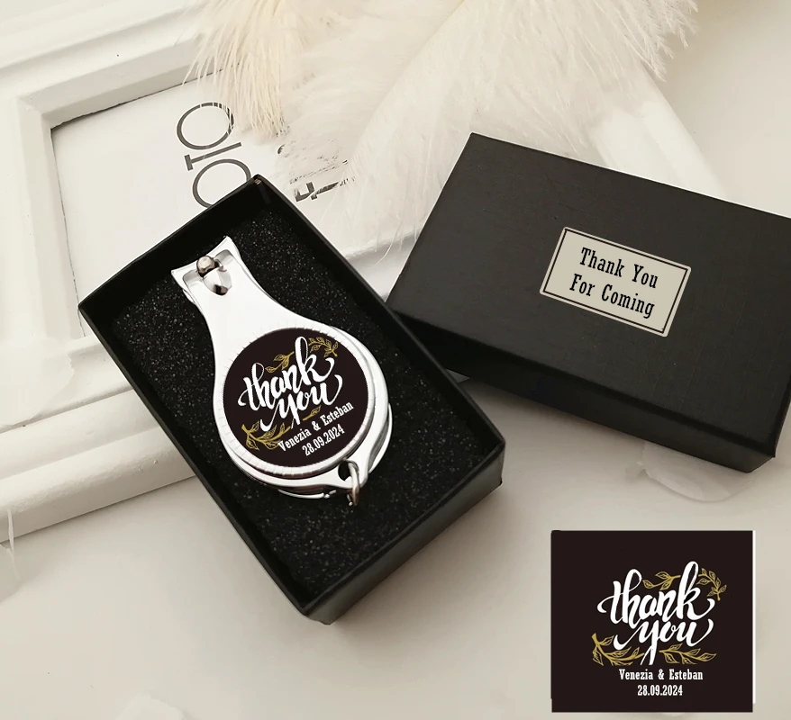 50PCS Personalized Wedding Souvenirs For Guests Customized Wedding Favors Multifunctional Wine Opener/Keychain/Nail Clippers.