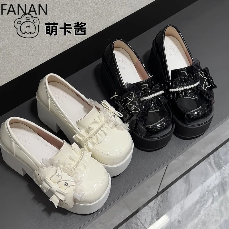 Lolita Shoes Women Platform Summer Jk Heels Round Head Cute Casual Flats Princess Leather Mary Jane Single Shoes