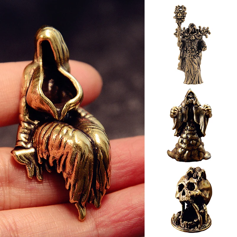 Vintage Copper Ghost Goddess Statue Skeletal Mage Figurine Tabletop Ornament Miniature Halloween Home Decor Crafts Gift