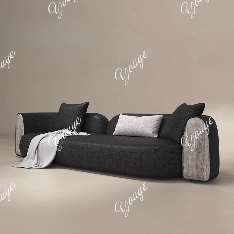

Leather sofa Italian minimalist living room special-shaped straight row one word modern simple villa lamb wool sofa customized