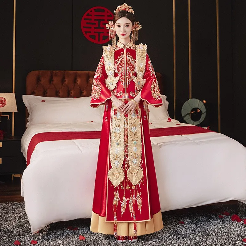 New-style Han Heavy Industry phoenix crown red wedding dress dragon and large-sized