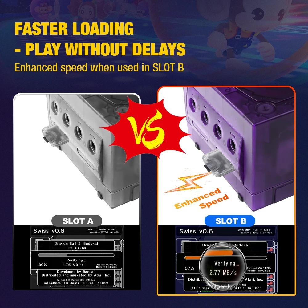 Bitfunx 透明 GC2SD Gen2 TF カード リーダー アダプター 強化されたスピード バージョン すべての NGC ゲームキューブおよびオリジナル Wii ゲーム コンソール用